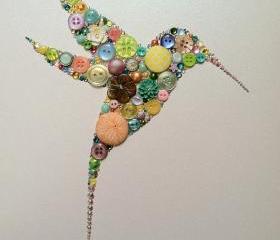 Button Hummingbird Button Art Button and Swarovski Hummingbird