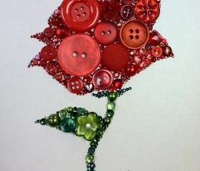 Rose Button Art Button & Swarovski Rose